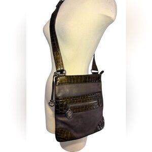 Brighton Messenger Slim Leather Crossbody Bag Croc Emboss Single Strap Brown Vtg
